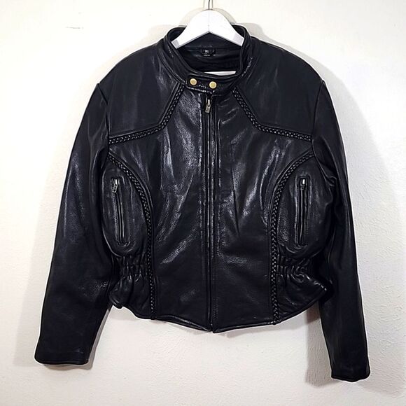 Vintage All-State Leather black jacket fully lined with braided details size XL - Picture 1 of 13